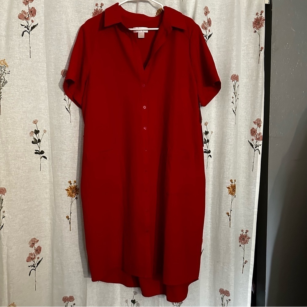 NWt Rachel Parcell Women's Everyday Woven Button Up Red Shirtdress Size XXL